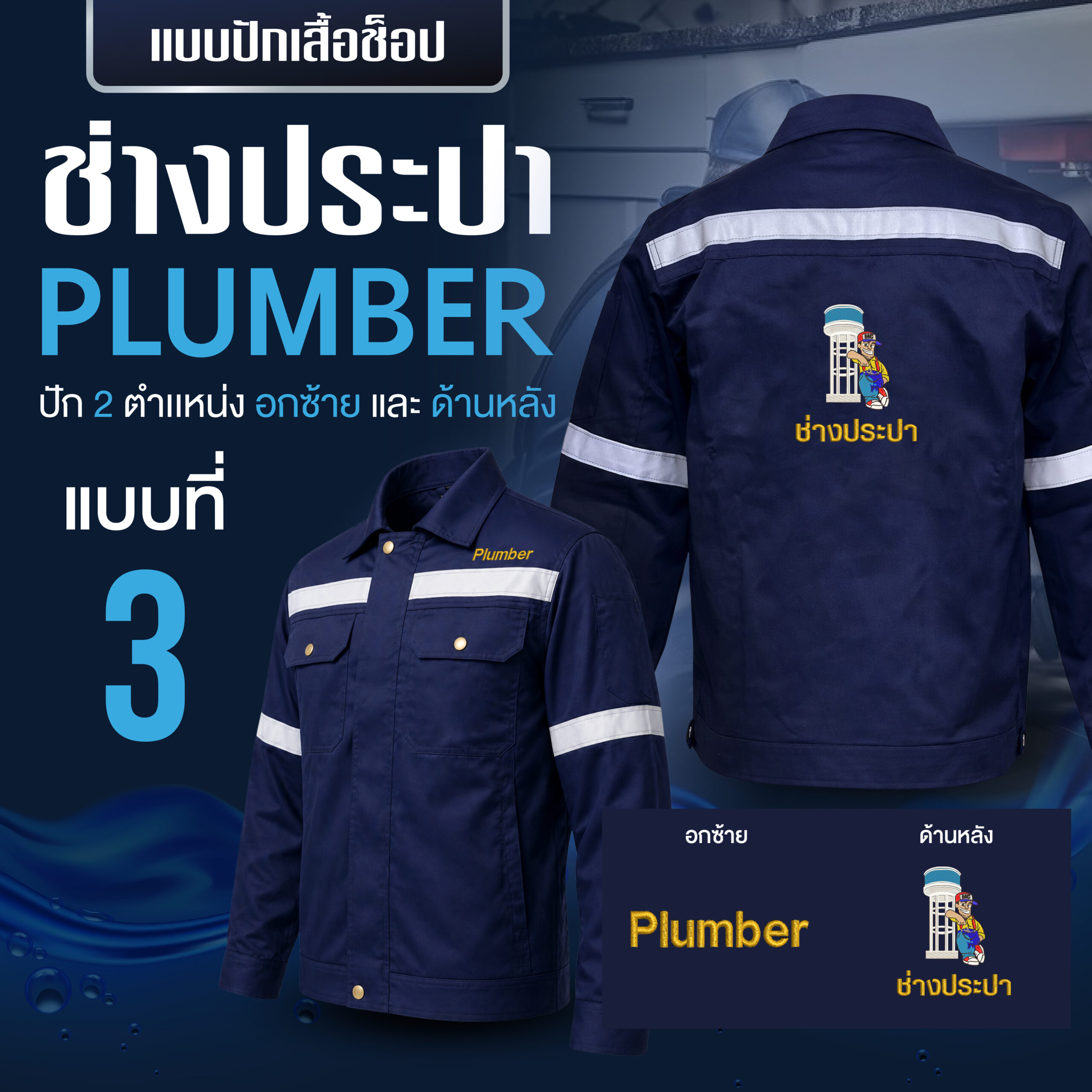 เสื้อช็อปพร้อมงานปัก ช่างประปา - Image 4