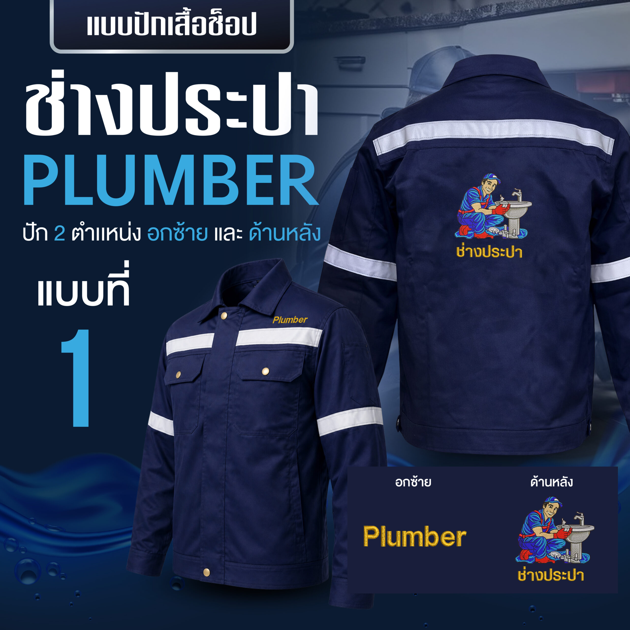 เสื้อช็อปพร้อมงานปัก ช่างประปา - Image 2